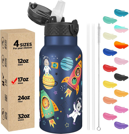 Han's Bottle Sports Water Bottle - 24 Oz, Straw Lid, Leak Proof, Vacuum Insulated Stainless Steel, Double Walled, Thermo Mug,Black