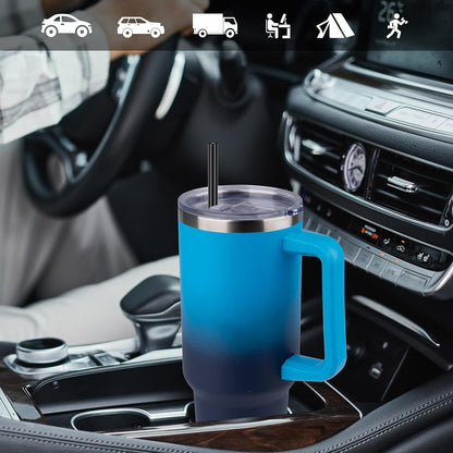 DOMICARE 40 oz Tumbler with Handle and Straw, Stainless Steel Tumbler with Lid and Straw, Reusable Vacuum Insulated Cup, Travel Coffee Mug, Blue, 1Pack