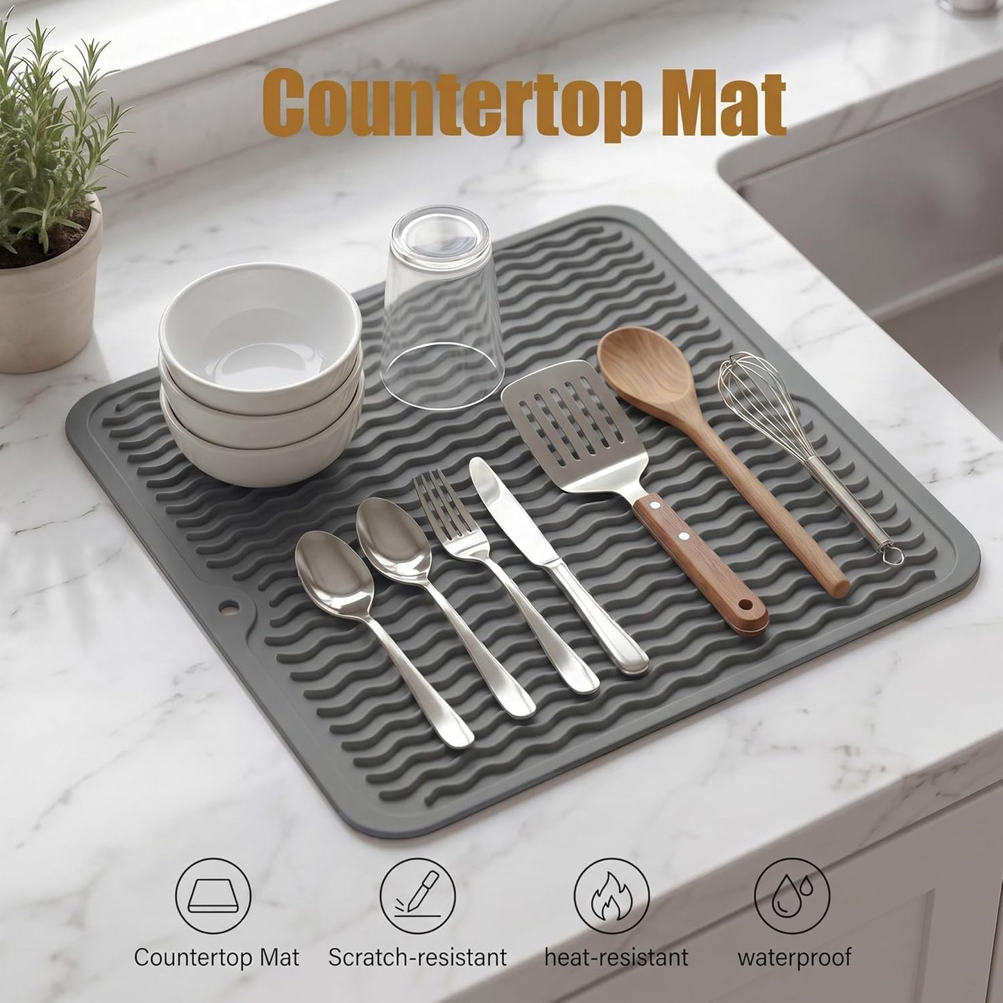 MicoYang Silicone Dish Drying Mat for Multiple Usage,Easy clean,Eco-friendly,Heat-resistant Silicone Mat for Kitchen Counter,Sink,Bar,Bottle,or Cup Green M 17 inches x 6 inches