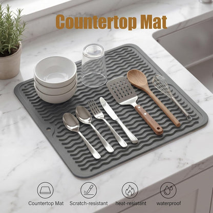 MicoYang Silicone Dish Drying Mat for Multiple Usage,Easy clean,Eco-friendly,Heat-resistant Silicone Mat for Kitchen Counter,Sink,Bar,Bottle,or Cup Green M 17 inches x 6 inches