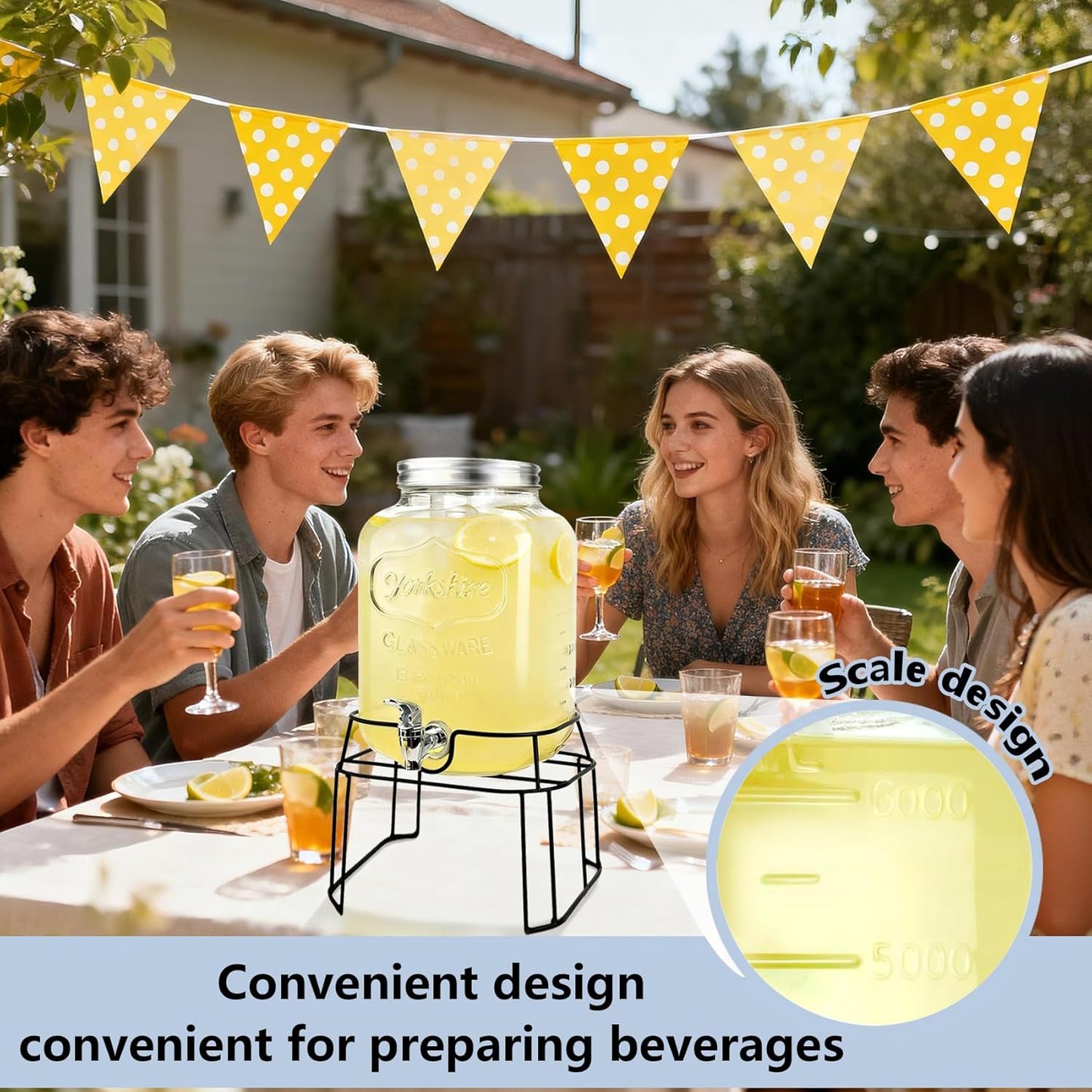 1 Gallon Glass Drink Dispensers For Parties-Set of 2,Drink Dispenser with Fruit Infuser & Stand,Juice or Beverage Dispenser for BBQ, Picnic, Party,Laundry Detergent Dispenser