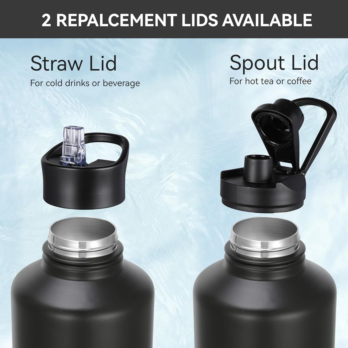 HASLE OUTFITTERS 32 oz Insulated Water Bottle Stainless Steel Double Walled Vacuum Sports Water Bottle with 2 Lids (Straw and Spout Lid) for Gym Camping Hiking(Black,1)