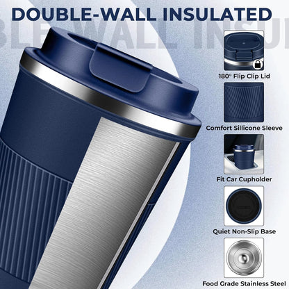 Insulated Coffee Tumbler 12 oz, Stainless Steel Coffee Mug with Lids, Travel Coffee Mug Leak Proof, Double Wall Vacuum Insulated Reusable Coffee Cup, Keep Drinks Hot and Cold (Sky Blue, 12 Ounces)