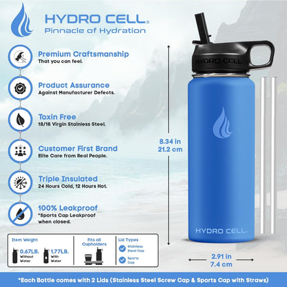 HYDRO CELL Stainless Steel Insulated Water Bottle with Straw - For Cold & Hot Drinks - Metal Vacuum Flask with Screw Cap and Modern Leakproof Sport Thermos for Adults (Neon 18oz)