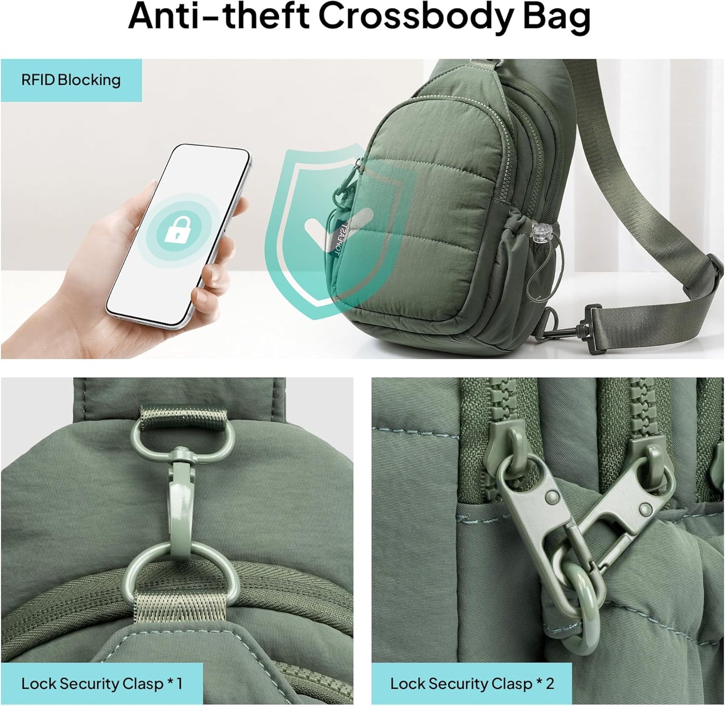 TOPEAST Sling Bag for Women, Anti-Theft Crossbody Bag with RFID Blocking & Water Bottle Holder for Travel, Water-resistant