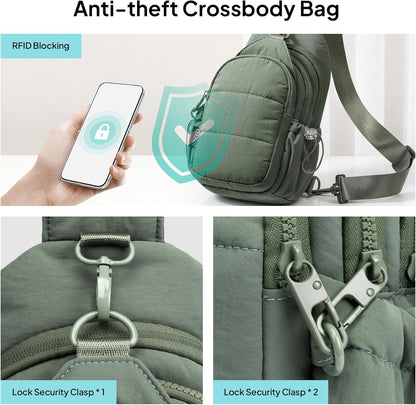TOPEAST Sling Bag for Women, Anti-Theft Crossbody Bag with RFID Blocking & Water Bottle Holder for Travel, Water-resistant