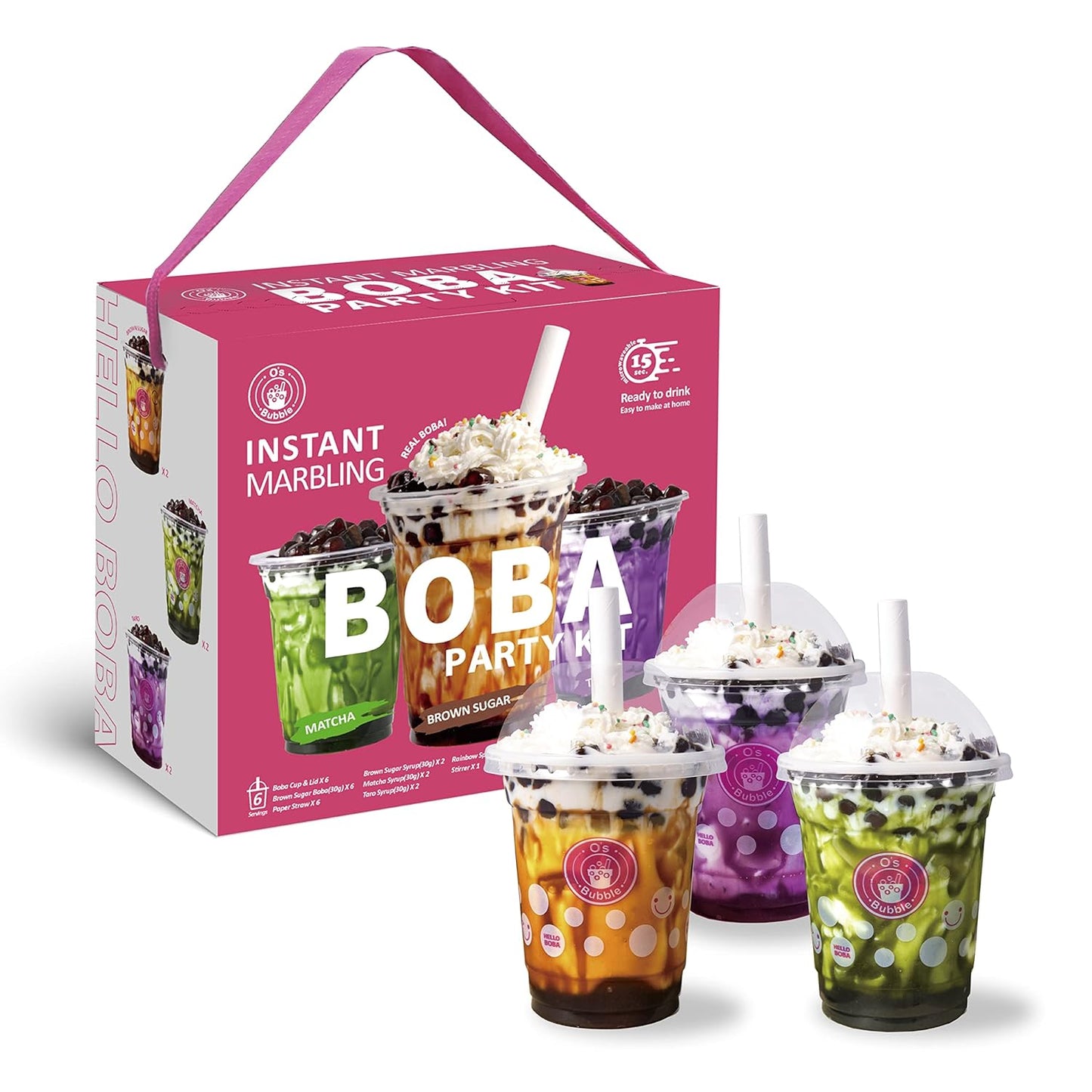 O's Bubble Boba Tea Kit - Bubble Tea Kit - All in One Boba Kit - Boba Kit for Kids - 6 Servings Includes Cups, Straws, Stirrer (Party Kit Variety Pack Upgrade) (Mixed Fruit)