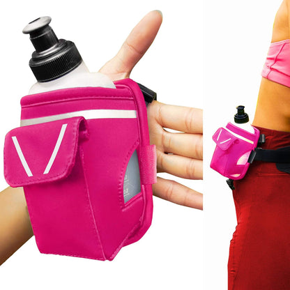 2-in-1 Running Fun: Handheld 12 Oz Water Bottle & Running Belt Add-On. No-Grip Design Straps on Hand & Slides on Belt. Waterproof Pocket for Money, Keys. Maximize Time, Freedom & Health