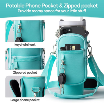 linmaya Water Bottle Carrier Bag for Stanley Cup 40/30oz with Phone Holder Pockets,Neoprene Water Bottle Cross-body Bag with Adjustable Shoulder & Hand Strap Stanley Cup Accessories