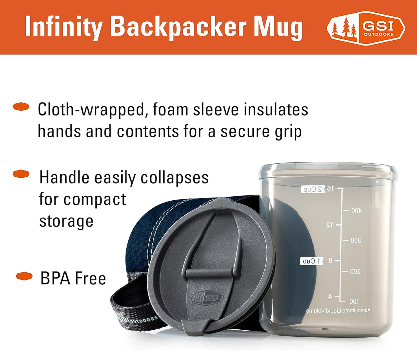 GSI Outdoors Infinity Backpacker Mug I Lightweight, BPA-Free Coffee Cup for Travel, Camping Gear, Backpacking and Outdoors - 17 oz.