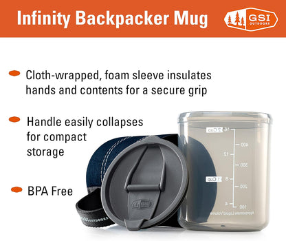 GSI Outdoors Infinity Backpacker Mug I Lightweight, BPA-Free Coffee Cup for Travel, Camping Gear, Backpacking and Outdoors - 17 oz.