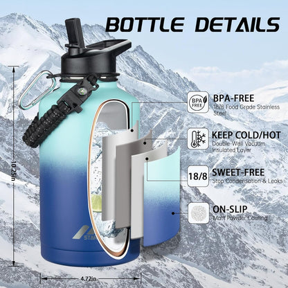 StarSpeed 32oz Insulated Water Bottle with Straw Lid, Stainless Steel Double Walled Vacuum Water Flask, Wide Mouth Sports Water Bottle for Gym Camping Hiking, Indigo Black