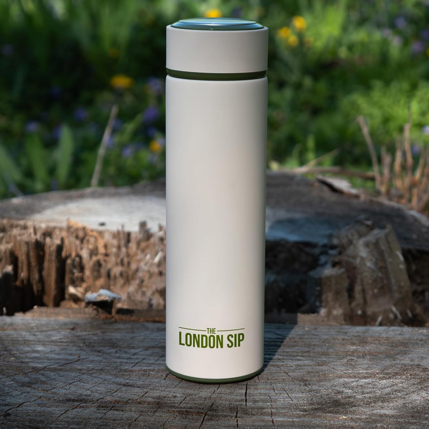 The London Sip Multi-Purpose Travel Mug and Tumbler Fruit Infused Flask Hot and Cold Double Wall Stainless Steel Thermos with Extra-Long Infuser, Purple