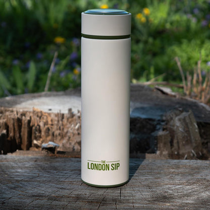 The London Sip Multi-Purpose Travel Mug and Tumbler Fruit Infused Flask Hot and Cold Double Wall Stainless Steel Thermos with Extra-Long Infuser, Purple