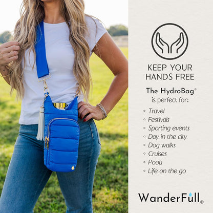 WanderFull Original HydroBag Fits Up to 32 oz Water Bottle Holder with Strap – Hands-Free Crossbody Water Bottle Carrier Bag with Phone Pocket - Colors A