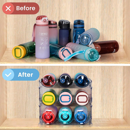 spospo Water Bottle Organizer for Cabinet, Water Bottle Storage Organizer, 2 Packs Water Bottle Storage Rack, Water Bottle Holder for Cabinet, Stackable Water Bottle Storage Rack