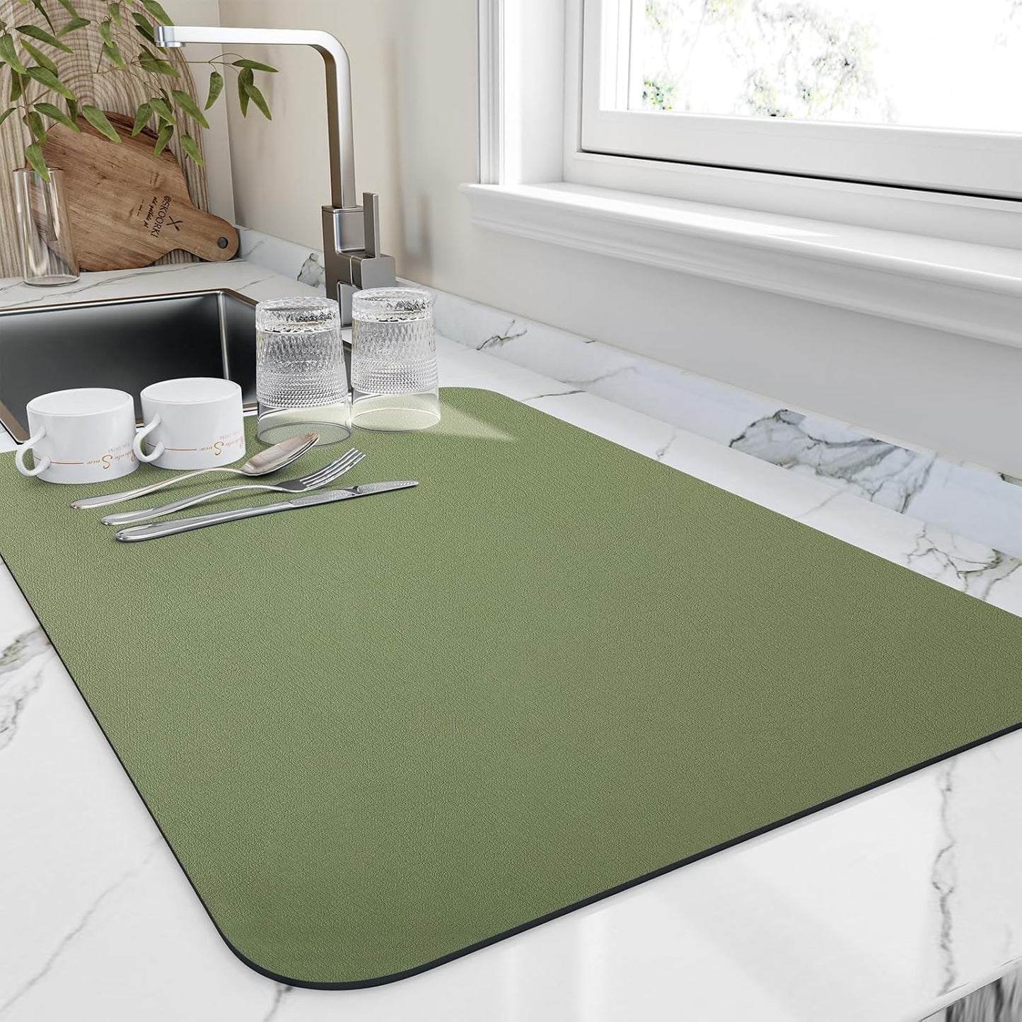 HotLive Dish Drying Mat for Kitchen Counter, Heat Resistant Drainer Mats with Non-slip Rubber Backed, Hide Stain Kitchen Super Absorbent Draining Mat, Easy to Clean Dish Rack Pad, Dark Grey 16"x18"