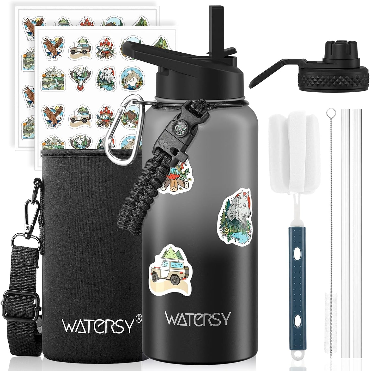 40oz Insulated Water Bottle (Cold for 48 Hrs),BPA Free&Leak Proof,Stainless Steel Water Flask,Water Jug with Straw Spout Lids for Gym,Hiking,Travel,Black Blue