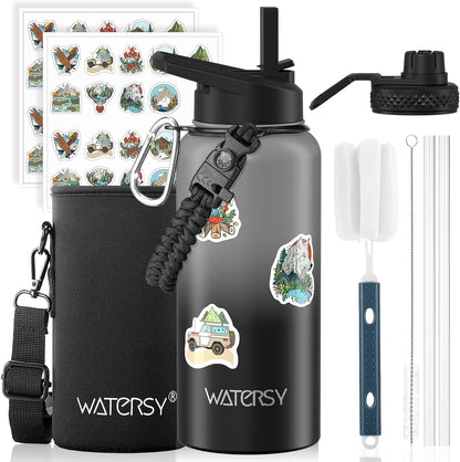 40oz Insulated Water Bottle (Cold for 48 Hrs),BPA Free&Leak Proof,Stainless Steel Water Flask,Water Jug with Straw Spout Lids for Gym,Hiking,Travel,Black Blue