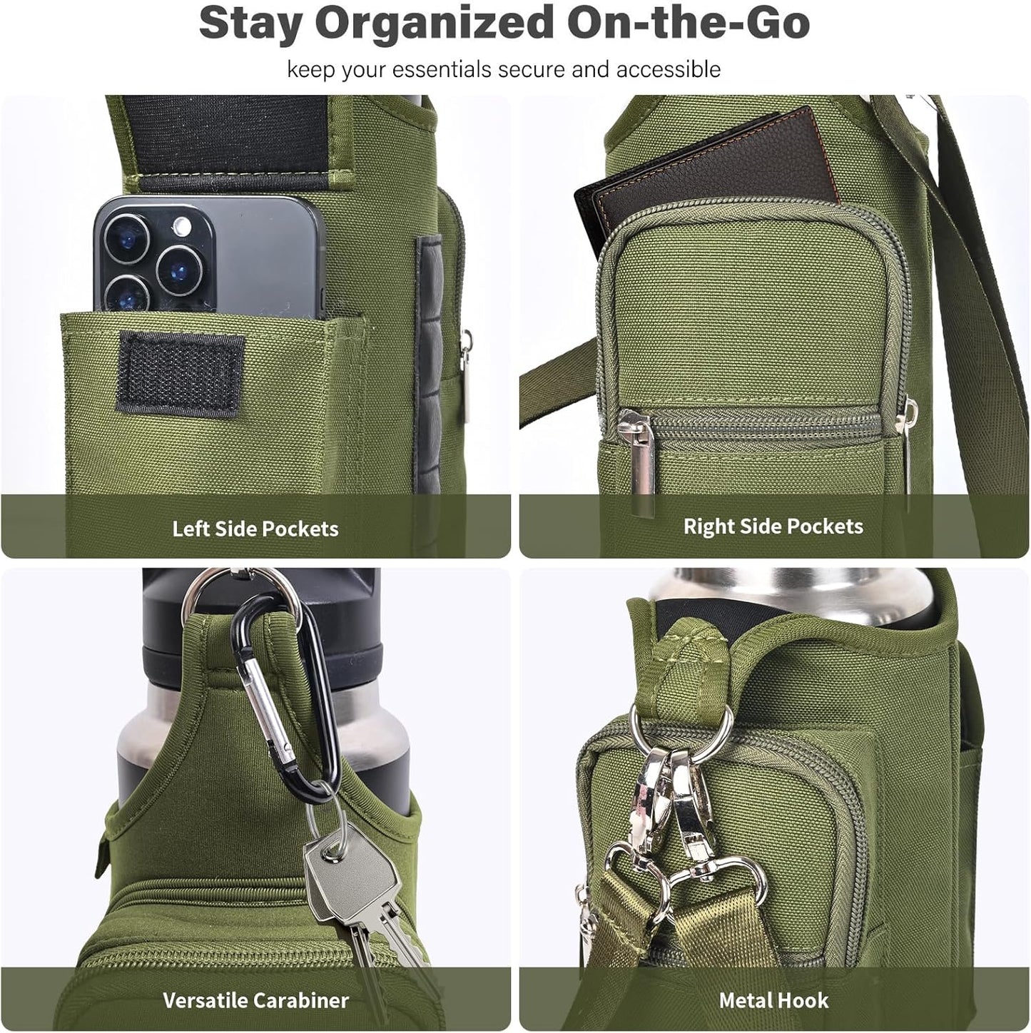 icolor Magnetic Gym Bag Water Bottle Carrier Holder with Phone Pockets & Shoulder Strap,Gym Magnetic Bag 5 Built-in Magnets Gym Accessories Organizer Sling Bottle Bag Pouch Sleeve