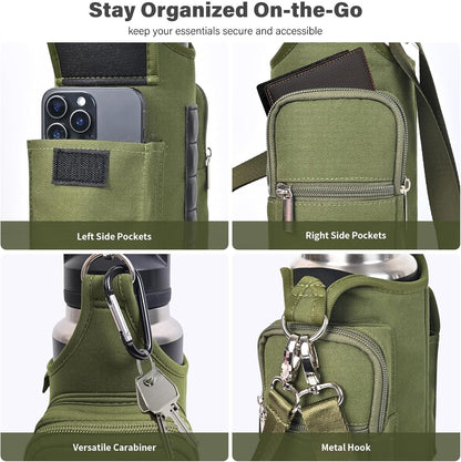 icolor Magnetic Gym Bag Water Bottle Carrier Holder with Phone Pockets & Shoulder Strap,Gym Magnetic Bag 5 Built-in Magnets Gym Accessories Organizer Sling Bottle Bag Pouch Sleeve