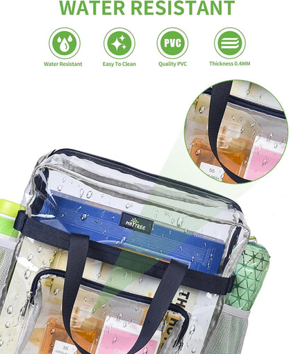 MAY TREE Clear Bag for Stadium Events, 12×5.5×12 Clear Tote Lunch Bag with Non-detachable Reinforced Straps for Work, Sporting Events and Gym, Black