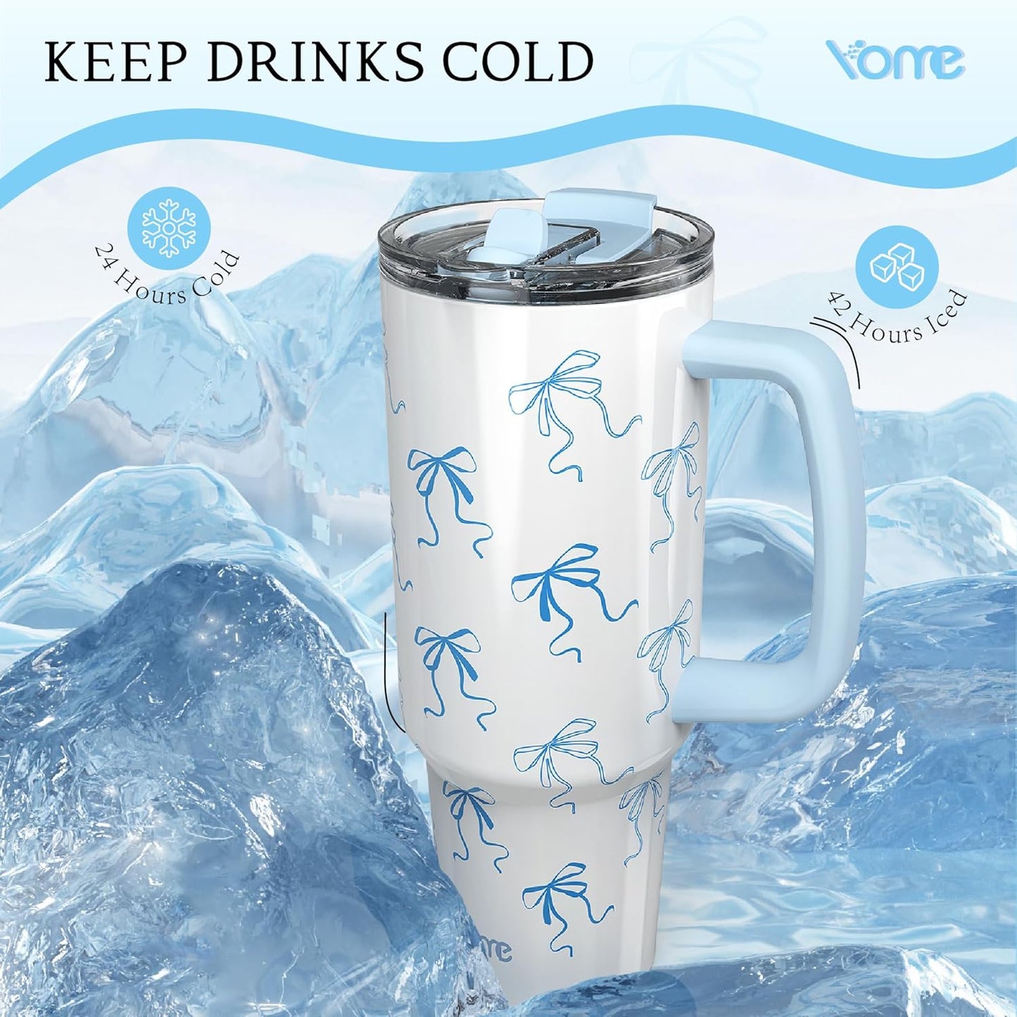 YOME 40oz Nurse Tumbler with Handle and Flip Straw | Stainless Steel Insulated Water Bottle | Keeps Drinks Cold | Dishwasher Safe | Cupholder Friendly | Gift Gym Travel Yoga