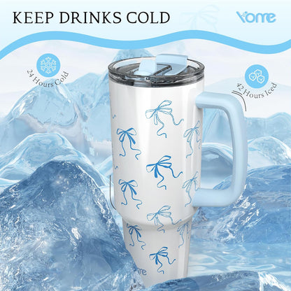 YOME 40oz Nurse Tumbler with Handle and Flip Straw | Stainless Steel Insulated Water Bottle | Keeps Drinks Cold | Dishwasher Safe | Cupholder Friendly | Gift Gym Travel Yoga