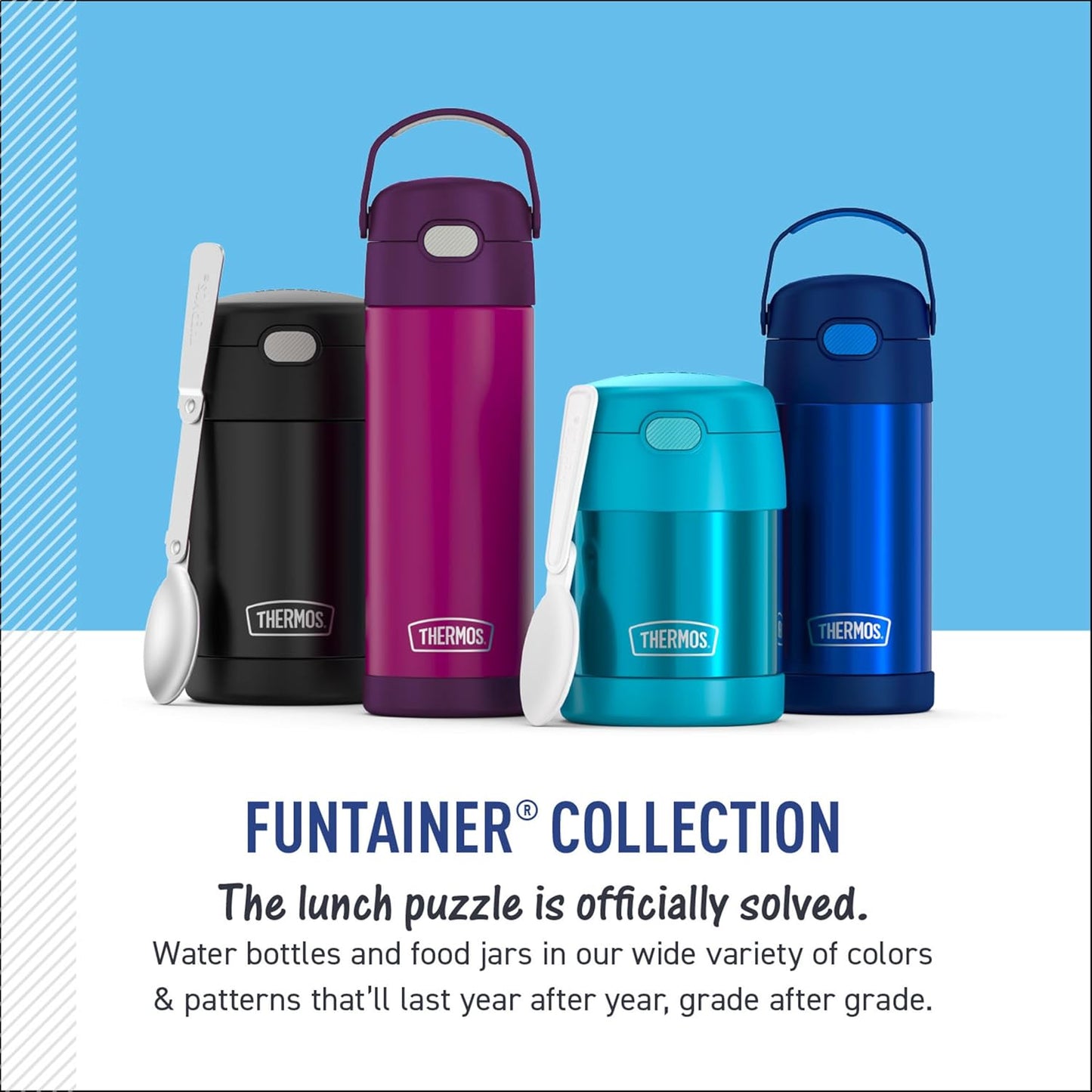 THERMOS FUNTAINER Water Bottle with Straw - 12 Ounce - Kids Stainless Steel Vacuum Insulated Water Bottle with Lid, Bluey - Colors A