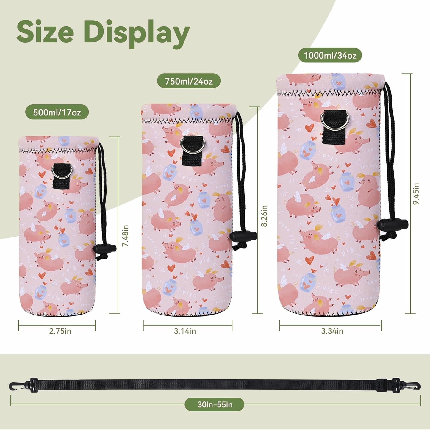 Neoprene 500ML/750ML/1000ML Water Bottle Bag Carrier, Portable Insulated Bottle Sling Holder Case Pouch with Adjustable Shoulder Strap for Men Women Walking Hiking Running