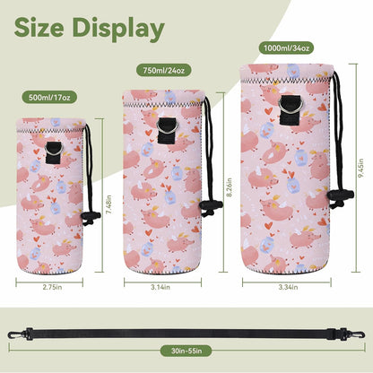 Neoprene 500ML/750ML/1000ML Water Bottle Bag Carrier, Portable Insulated Bottle Sling Holder Case Pouch with Adjustable Shoulder Strap for Men Women Walking Hiking Running