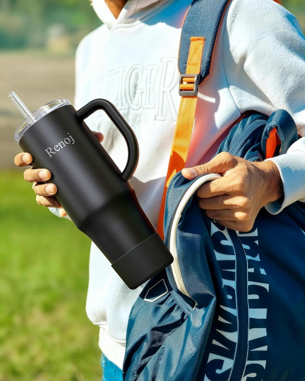 Renoj Insulated Mug 100% Leak Proof Insulated Water Bottle for Iced Coffee & Hot Drinks - Fits Car Cup Holder, Ideal Gift, 2 Straws & Silicone Boot - SnapShift Pink 32 oz