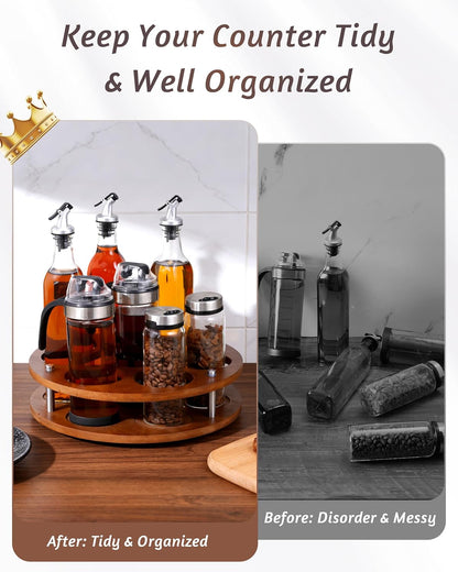 Rotating Wood Tumbler Organizer, 30 oz 40 oz Spinning Turnable Tumblers Holder, 360° Rotatable 7 Large Cups Bottle Tumbler Storage Display Stand, Rotate Syrup Organizer for Cabinet Countertop