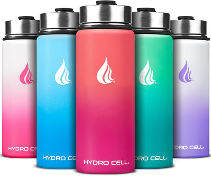 HYDRO CELL Stainless Steel Insulated Water Bottle with Straw - For Cold & Hot Drinks - Metal Vacuum Flask with Screw Cap and Modern Leakproof Sport Thermos for Adults (Neon 18oz)