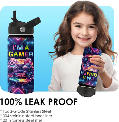Strawberry Gifts for Kids - 16oz Pink Kids Water Bottle with Straw Lid, Stainless Steel Insulated Water Bottle, Leakproof, BPA-Free, for Girls, School, Strawberry Lover Children Birthday Gift Cup(1pc)