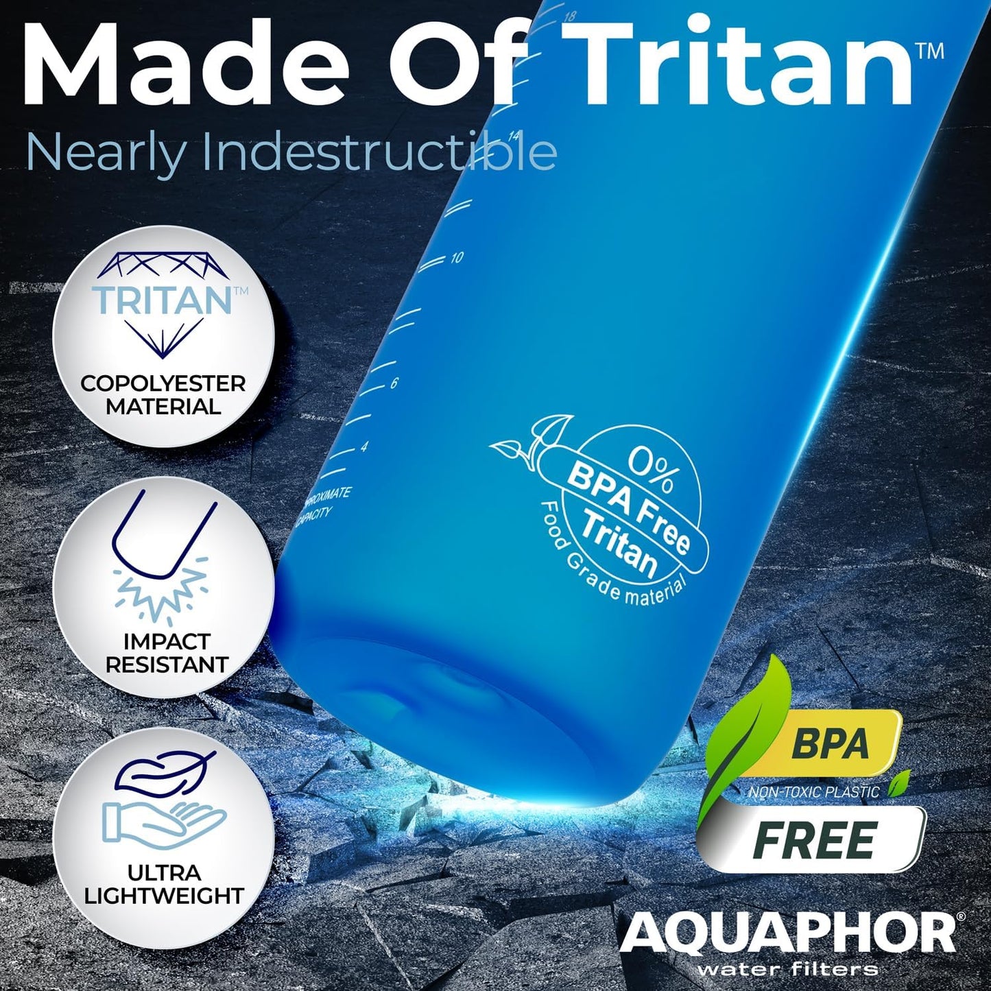 Nakii Filtered Water Bottle, Leakproof, BPA-Free, Motivational Markings, Travel, Everyday Use. 40-Gallon Filter, Replaces 300 Plastic Water Bottles. Includes 1 Filter, 22 FL Oz, Grey by Aquaphor