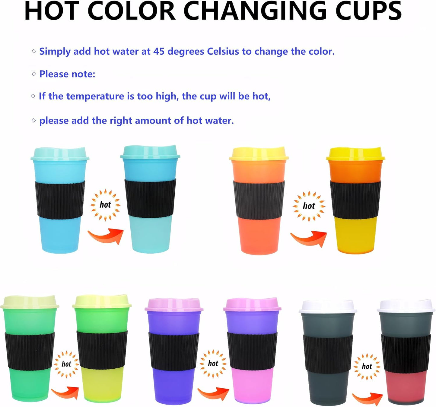 Color Changing Cups, 5 Pack 24oz Plastic Tumblers, Reusable Iced Coffee & Smoothie Cups with Lids and Straws for Parties and Travel