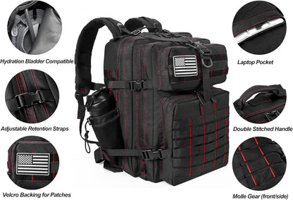 LHI Military Tactical Backpack for Men and Women 45L Army 3 Days Assault Pack Bag Large Rucksack with Molle System - Black - Colors A