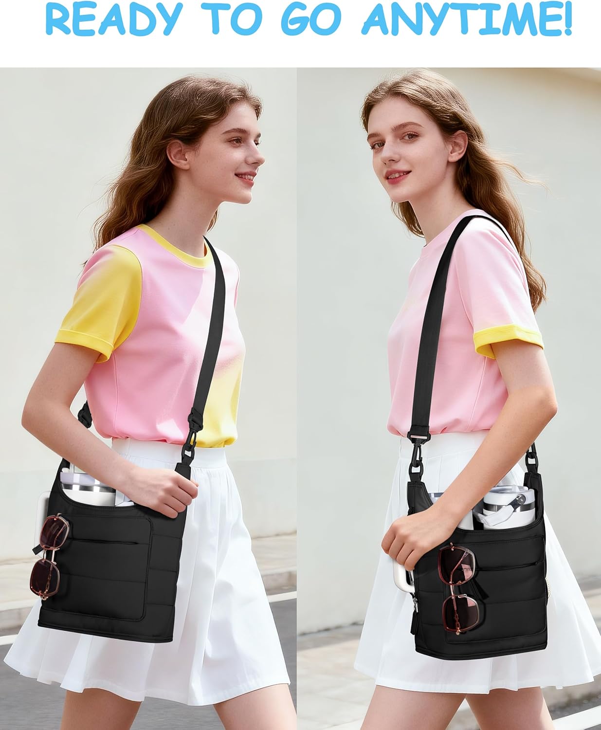 Water Bottle Holder with Strap for 2 Cups, Water Bottle Sling Bag with Phone Pocket, Tumbler Carrier Bag for Walking, Hiking, Camping