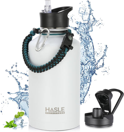 HASLE OUTFITTERS 32 oz Insulated Water Bottle Stainless Steel Double Walled Vacuum Sports Water Bottle with 2 Lids (Straw and Spout Lid) for Gym Camping Hiking(Black,1)