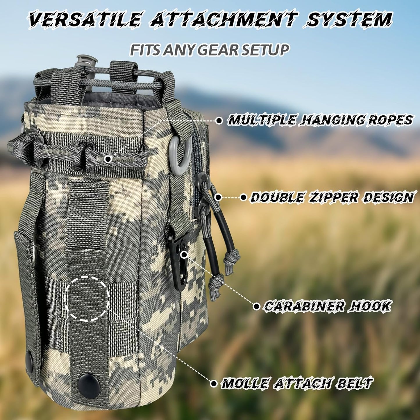 Water Bottle Holder with Strap - Tactical Insulated Water Bottle Sleeve with MOLLE System Water Bottle Cover Cross-Body Pouch for Walking Hiking Camping Gym 32oz&40oz