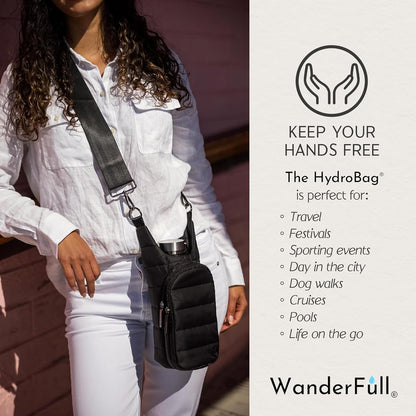 WanderFull Original HydroBag Fits Up to 32 oz Water Bottle Holder with Strap – Hands-Free Crossbody Water Bottle Carrier Bag with Phone Pocket - Colors A