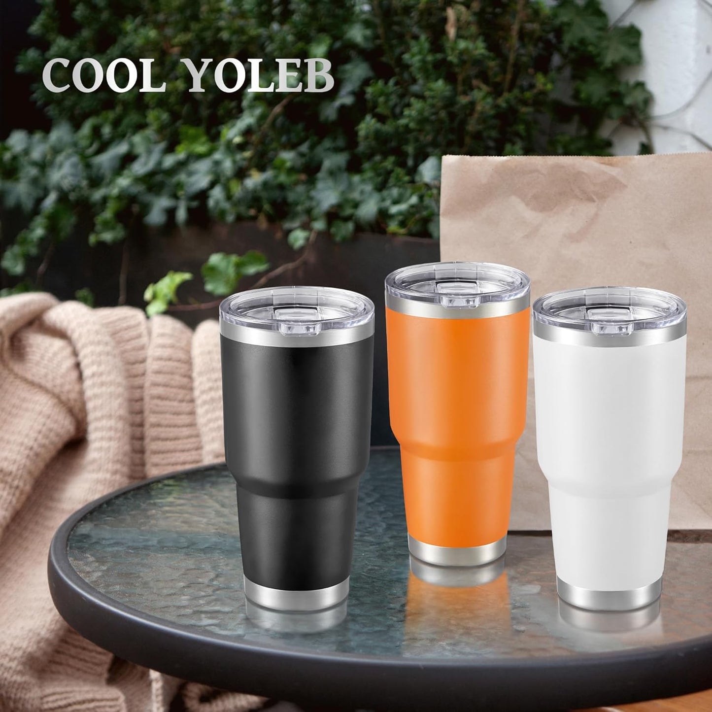 30 oz Tumbler with Lid Stainless Steel Tumblers Vacuum Insulated Cup Reusable Powder Coated Travel Mug Double Wall Leak Proof Portable Cups Keep Cold Drinks for 12 Hours, Stainless, 1 Pack