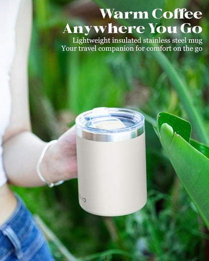 12oz Insulated Coffee Mug with Lid – Includes Two Lids, Stainless Steel Coffee Travel Mug with Handle, Double Wall Vacuum Insulated Camping Mug for Home, Office & Outdoor, Navy Blue