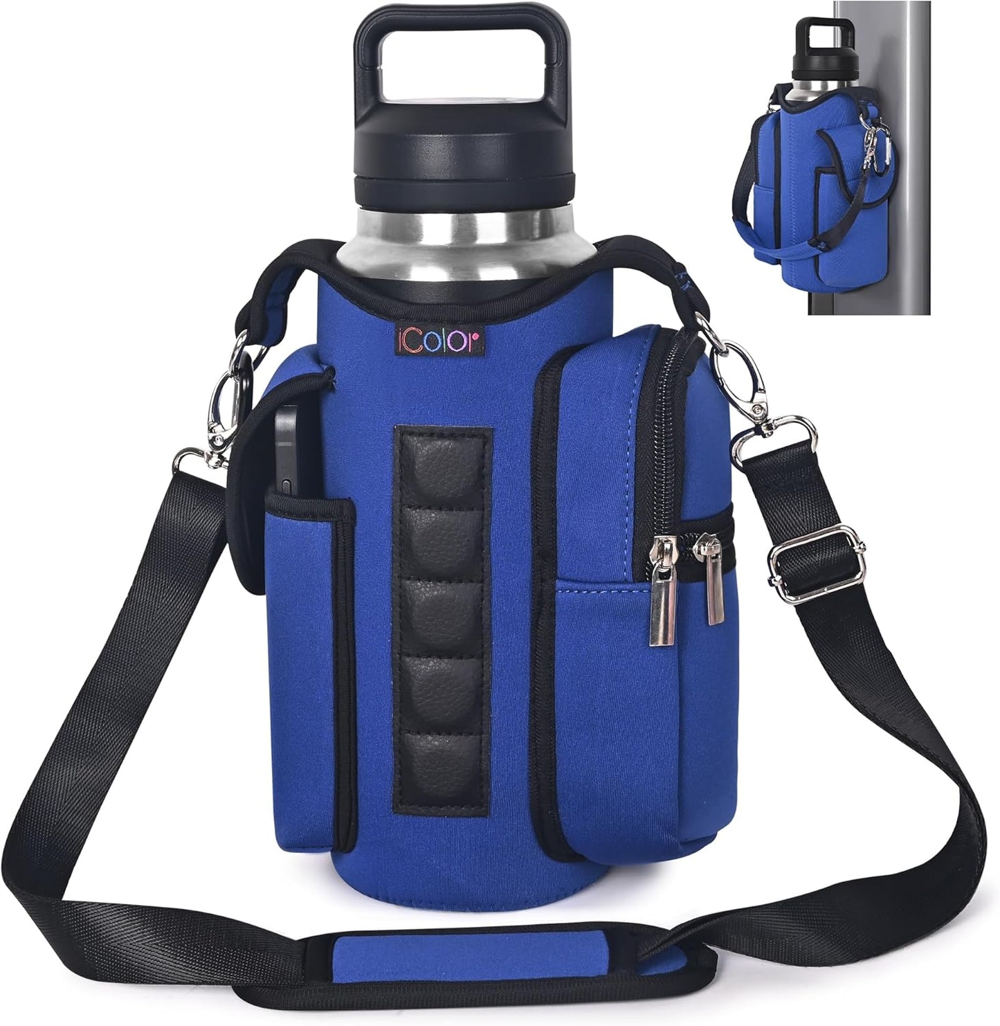 icolor Magnetic Gym Bag Water Bottle Carrier Holder with Phone Pockets & Shoulder Strap,Gym Magnetic Bag 5 Built-in Magnets Gym Accessories Organizer Sling Bottle Bag Pouch Sleeve