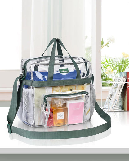 MAY TREE Clear Bag for Stadium Events, 12×5.5×12 Clear Tote Lunch Bag with Non-detachable Reinforced Straps for Work, Sporting Events and Gym, Black