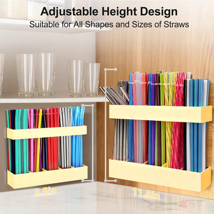 9.5” Large Acrylic Straw Holder for Cabinet Door, Reusable Adjustable Two-Part Straws Organizer with Ultra Sticky Adhesive Strips, 2026 Straw Storage for Kitchen Cupboard (Transparent)