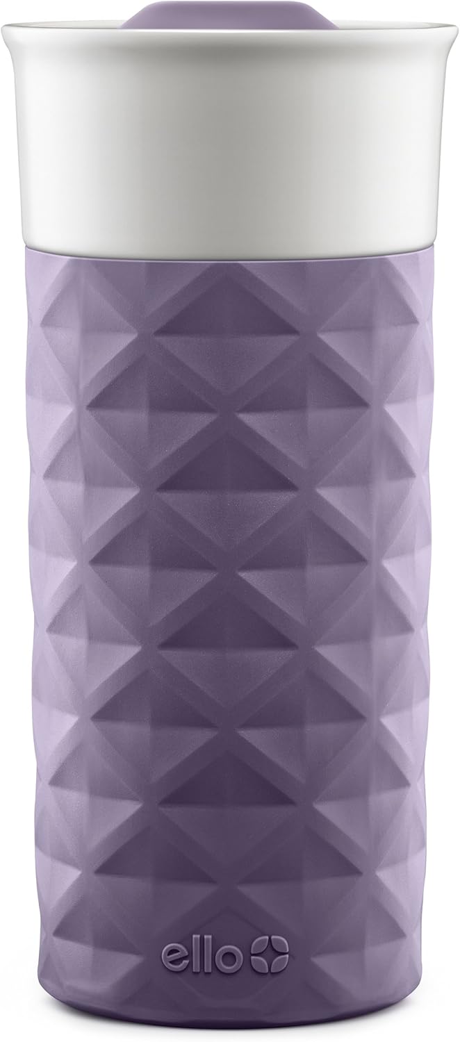 Ello Ogden Ceramic Travel Mug with Splash-Resistant Slider Lid and Protective Silicone Boot, Perfect for Coffee or Tea, BPA Free, Dishwasher Safe, Gray, 16 oz, 758-0438-040