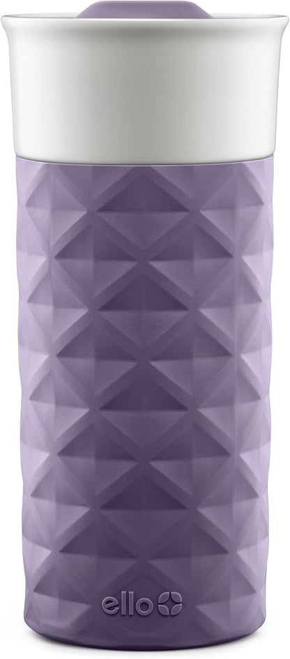 Ello Ogden Ceramic Travel Mug with Splash-Resistant Slider Lid and Protective Silicone Boot, Perfect for Coffee or Tea, BPA Free, Dishwasher Safe, Gray, 16 oz, 758-0438-040