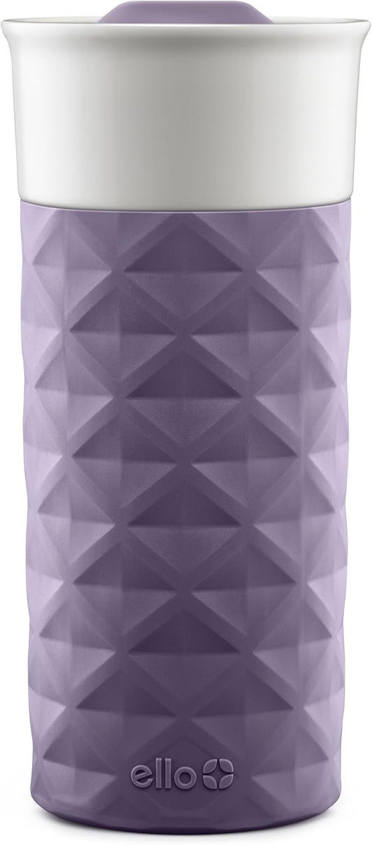 Ello Ogden Ceramic Travel Mug with Splash-Resistant Slider Lid and Protective Silicone Boot, Perfect for Coffee or Tea, BPA Free, Dishwasher Safe, Gray, 16 oz, 758-0438-040
